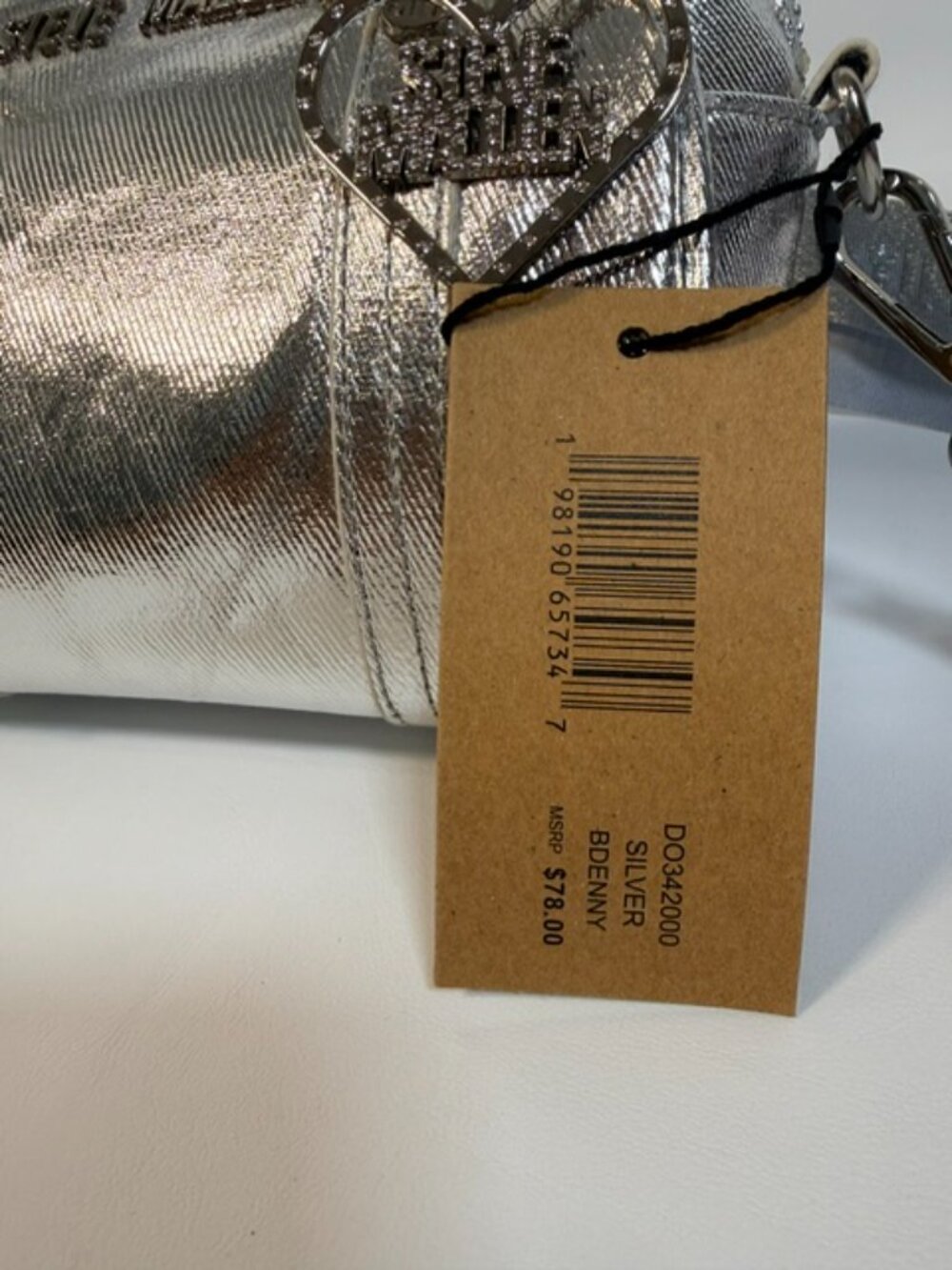NWT Steve Madden Metallic Silver Heart Charm Shoulder Strap Handles - Picture 7 of 11
